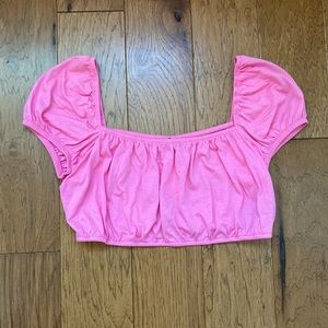 h&m pink cropped baby doll sleeve style top
